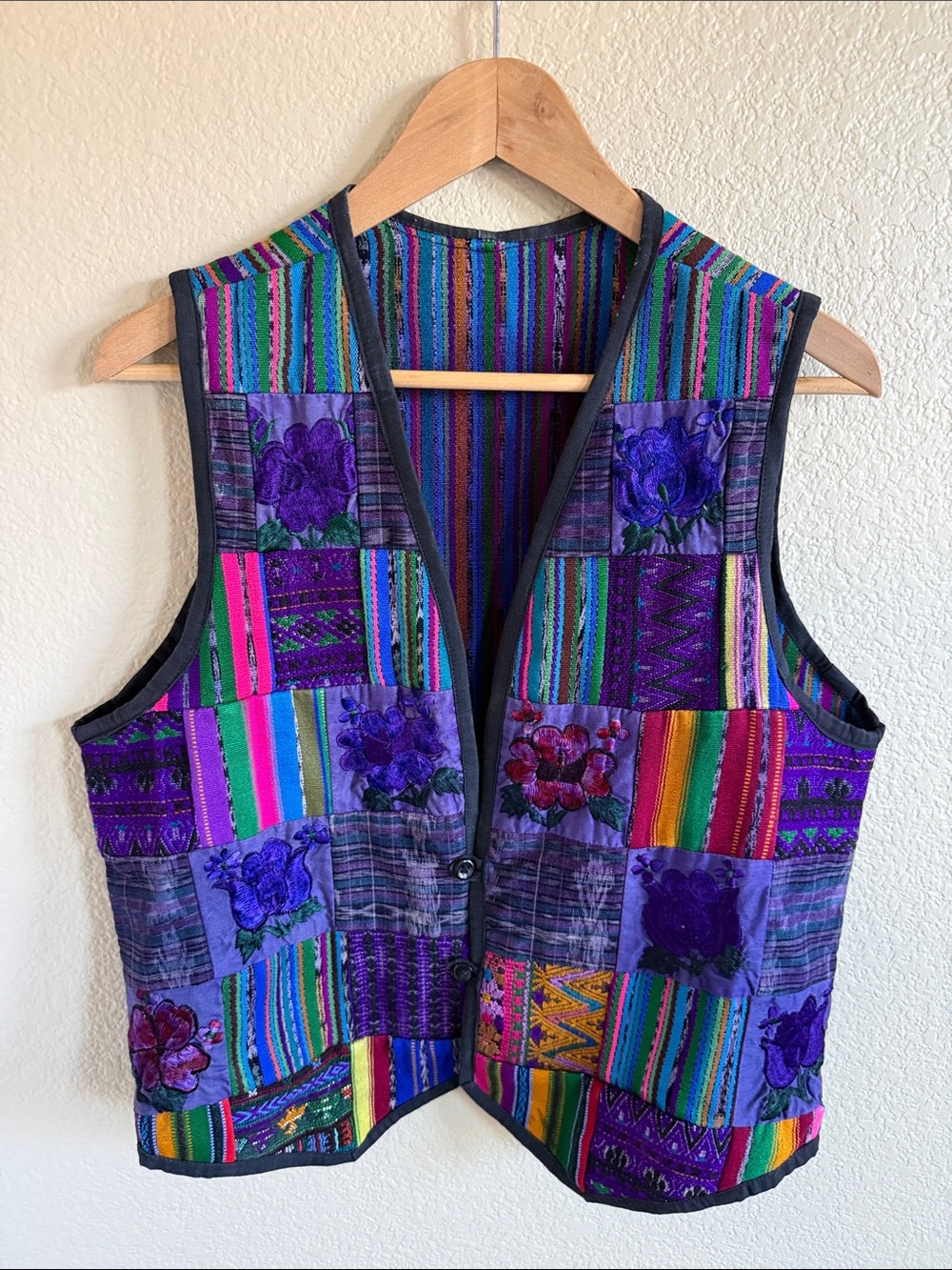 Colorful Patchwork Embroidered Vest - Purple Multicolor